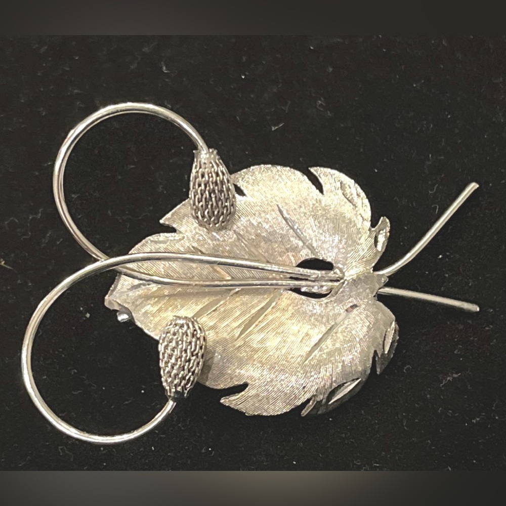 Vintage Silver Tone Leaf with Pinecones  Earrings